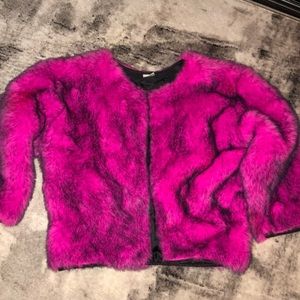 Pink fur mid length open jacket